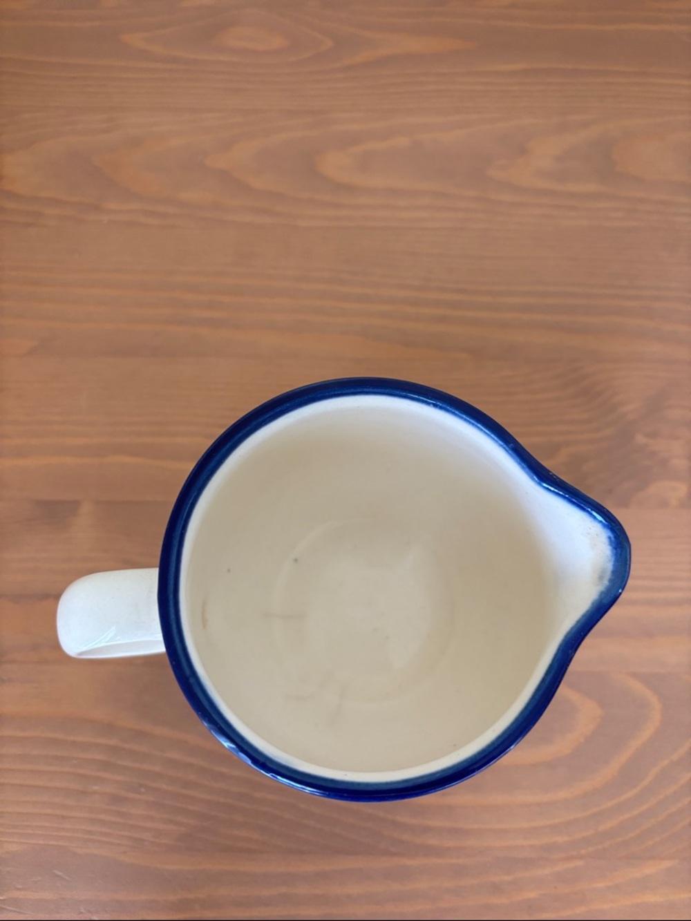 Vintage East Germany DDR Cream Ceramic Creamer with Blue Trim and Stripe Pitcher - Picture 3 of 5